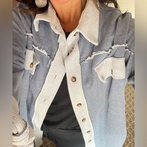 Pol Boutique Oversized French Terry
Long Sleeve Button Down Shacket Raw
Seams M